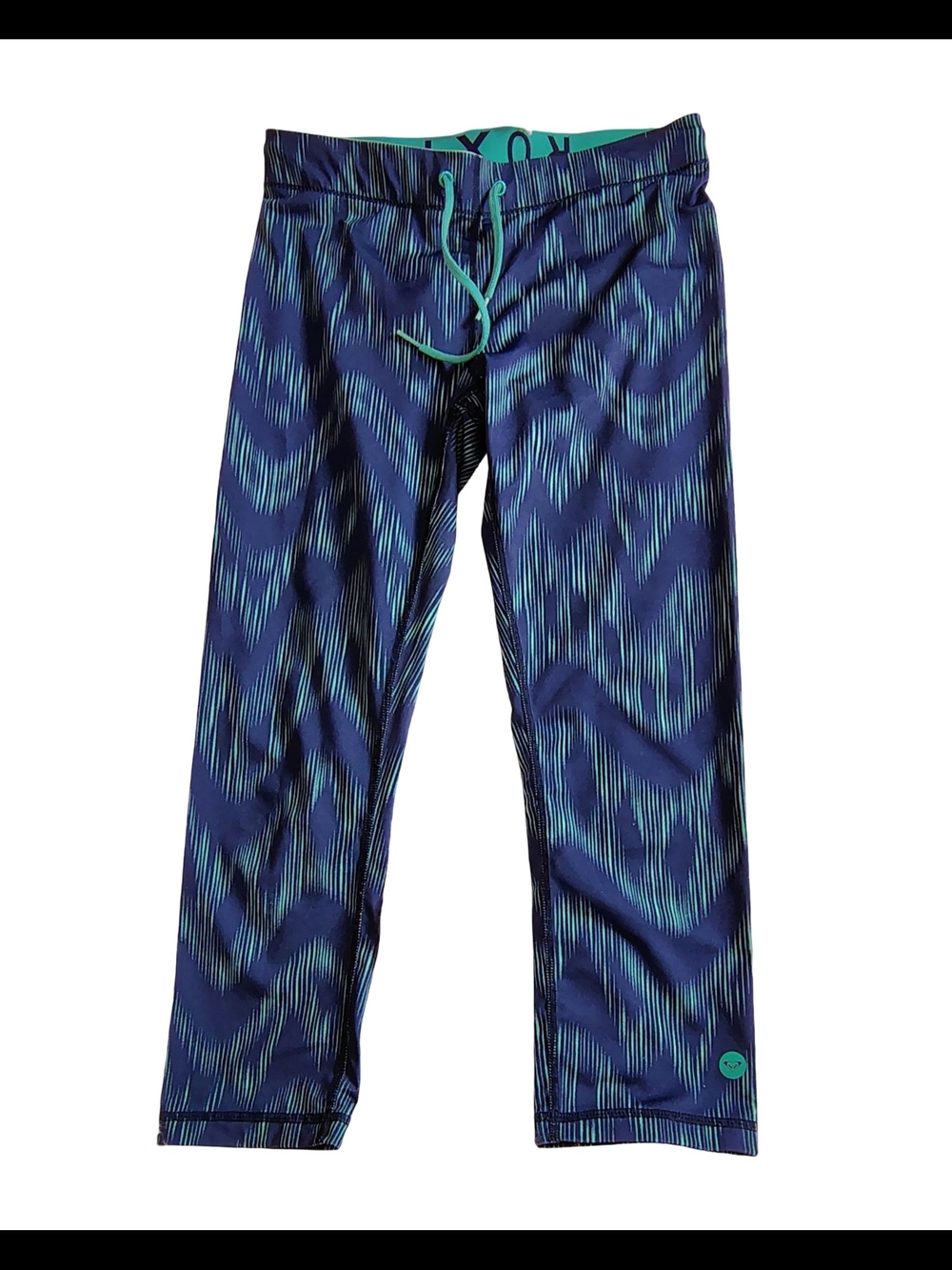 Roxy Teal and White Athletic Waistband Crop Leggings